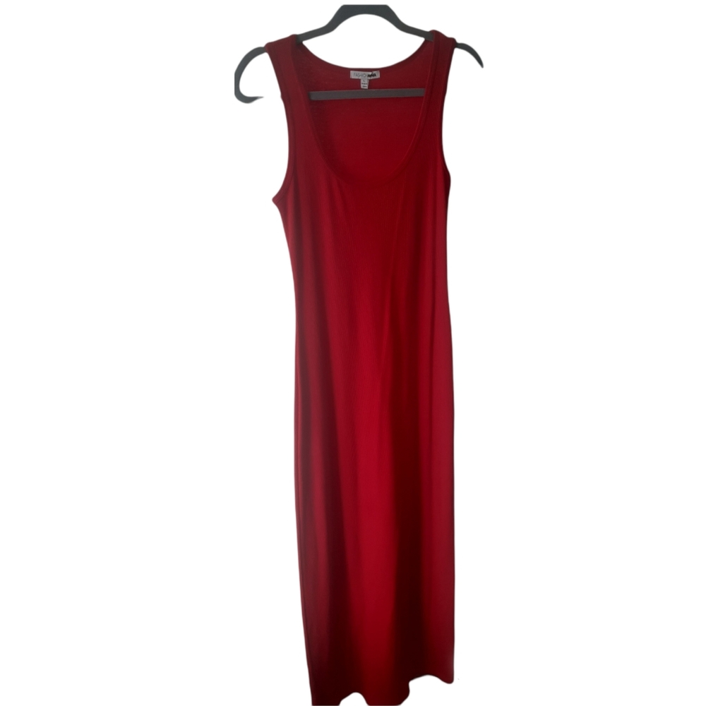 Red ribbed cotton fashion nova maxi dress size L worn only once